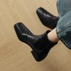 Fashion NEW Autumn Women Boots Genuine Leather Shoes for Women Square Toe Chunky Heel Shoes Slip-on Modern Boots Concise Daily Shoes