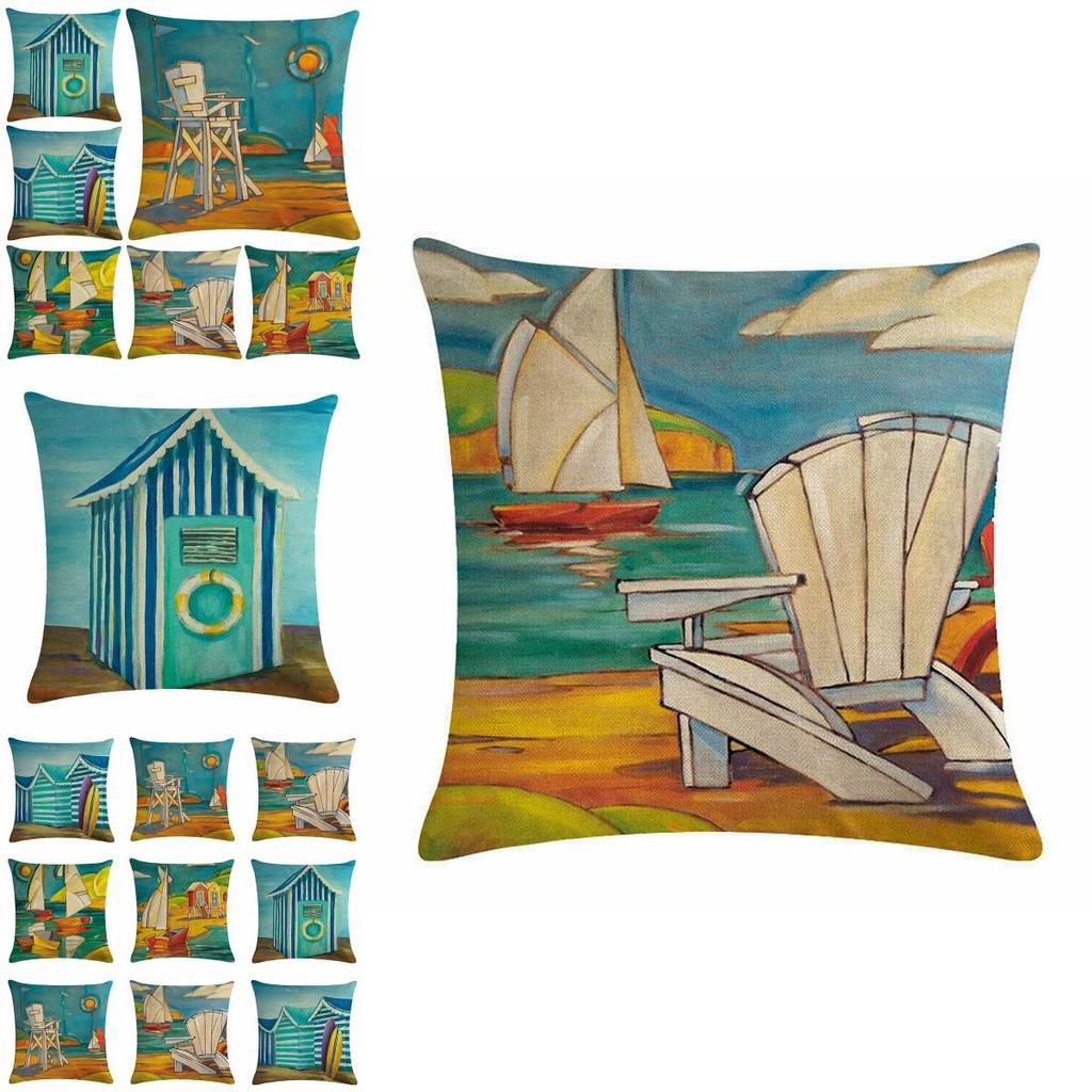 Artistic Beach Oil Painting Cushion Cover With Invisible Zipper For Stylish Interiors