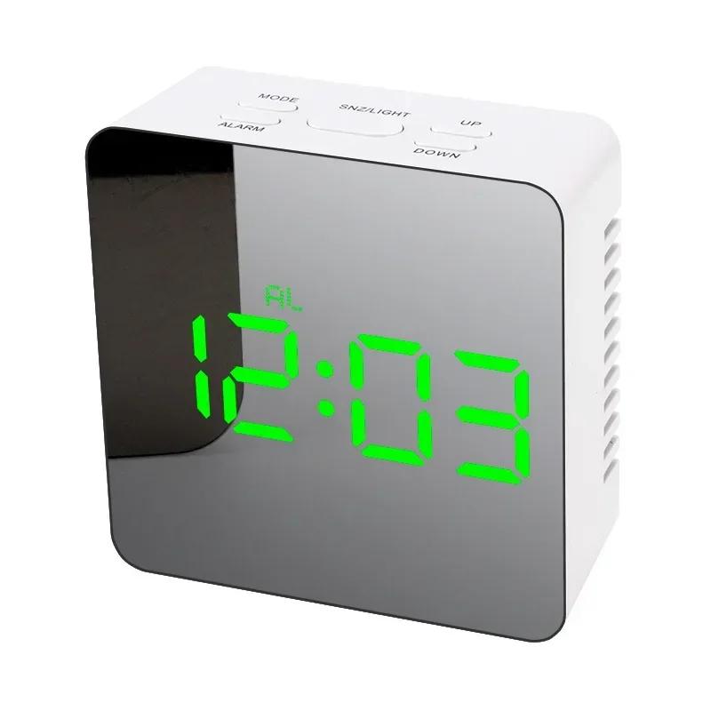 Snooze Mirror Digital Alarm Clock LED Night Lights Thermometer Wall Clocks Lamp Square Rectangle Multi-function Table Watch USB