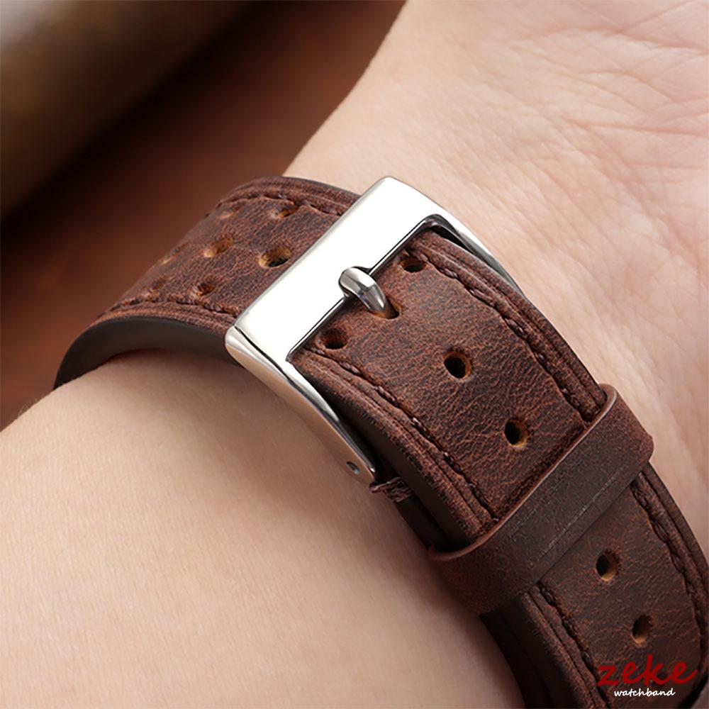 18mm 20mm 22mm Vintage Racing Leather Watchbands 19mm 21mm 24mm Handmade Brown Quick Release Strap Breathable Porous Watch Strap