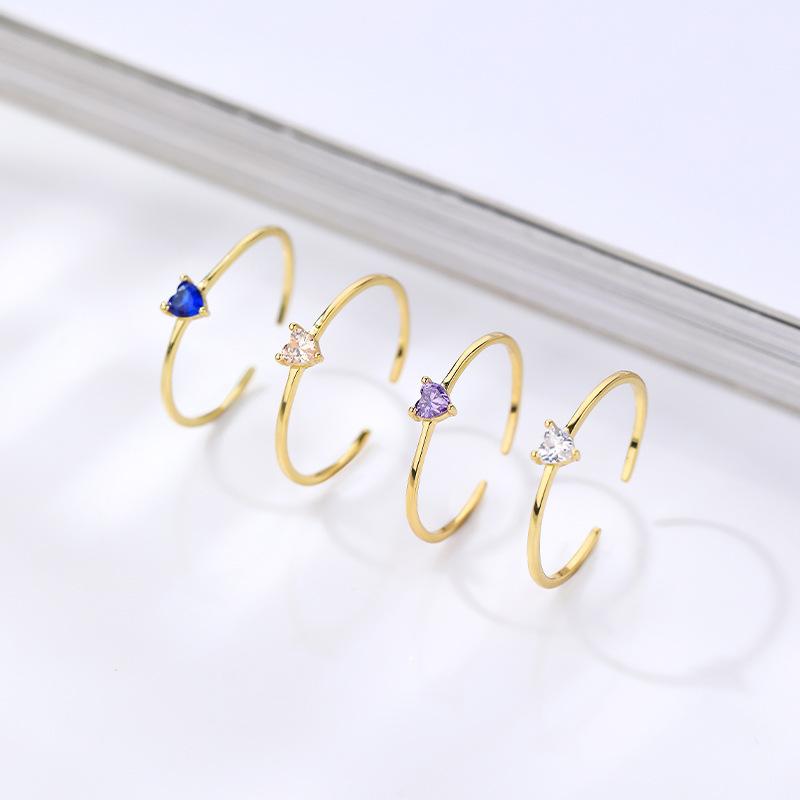 Damila Jewelry  Minimalist Adjustable Open 925 Silver 18K Gold Plated Cubic Zirconia Birthstone Rings for Women