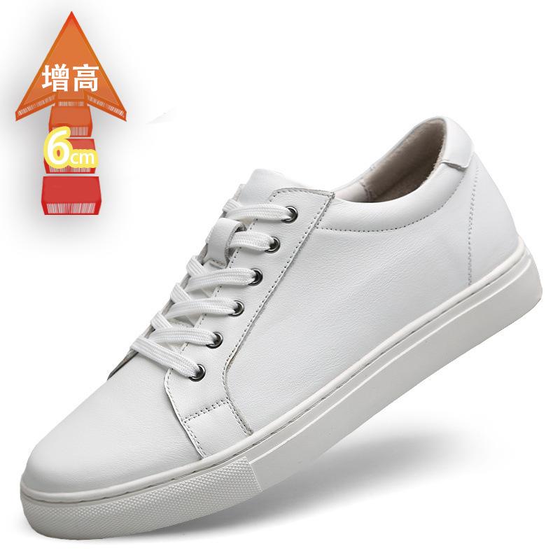 Height Increase 6CM White Shoes Men's Leather Punching Hollow Cowhide Board Shoes Versatile Men's Shoes Sports and Leisure Size 35-42
