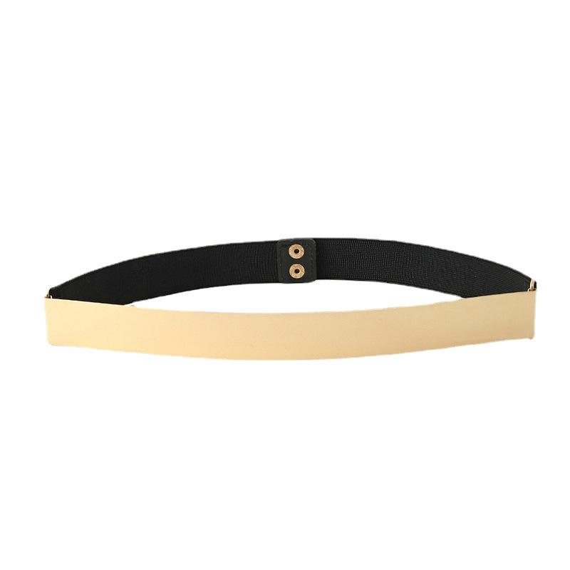 Strictly Selected Metal Gold Mirror Sequin Hollow Iron Waist Seal Black Elastic Elastic Belt