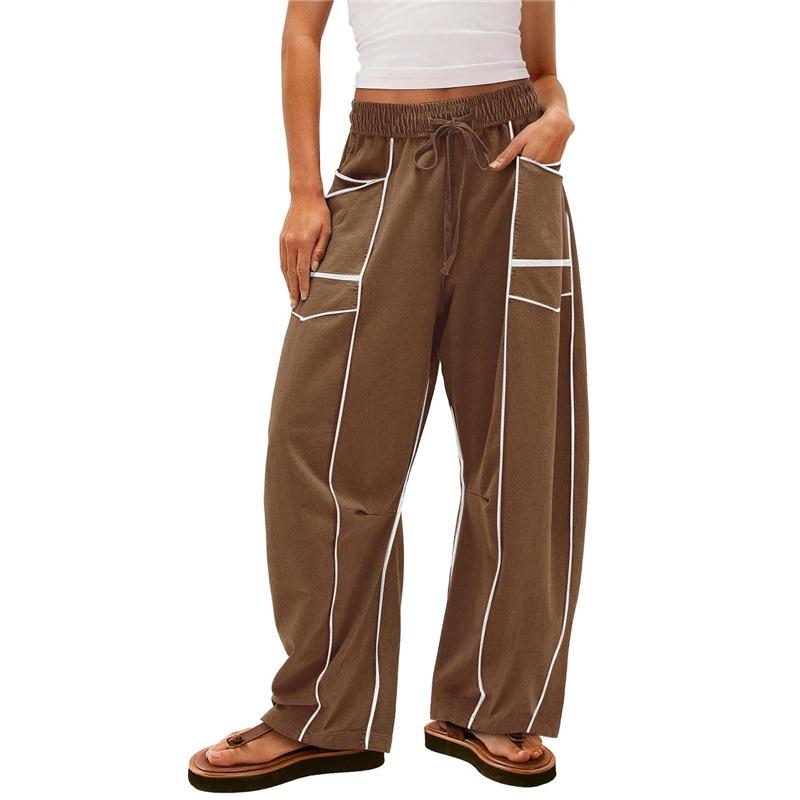 Women's Loose Wide-leg Pants, Summer Casual Pants, Drawstring Waist, Solid Color Simple Sweatpants