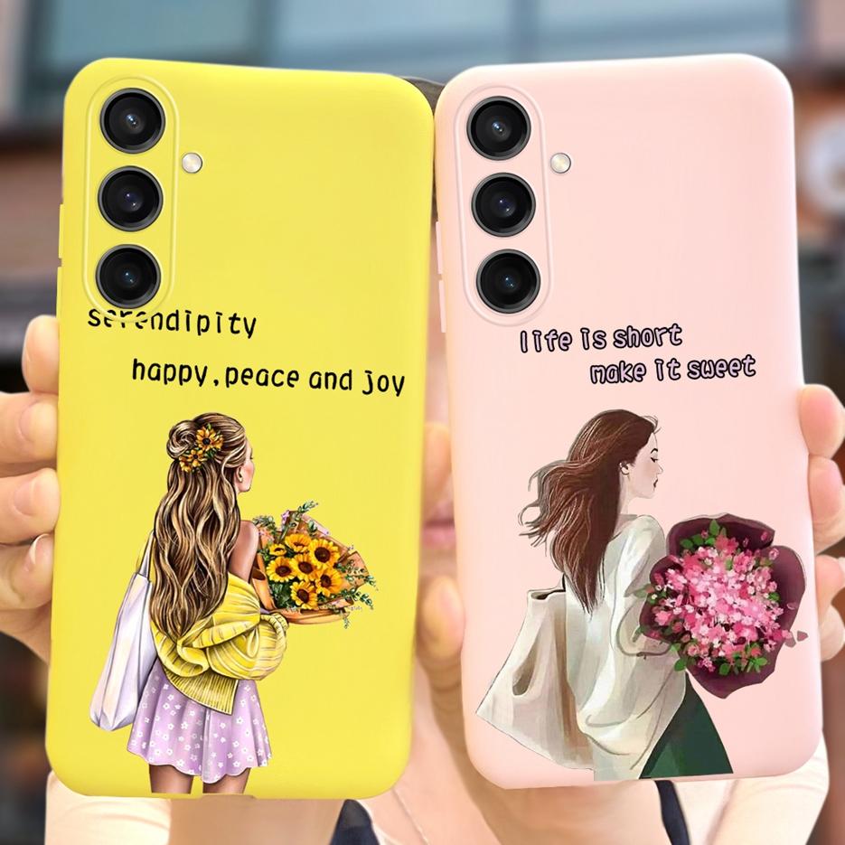 For Samsung Galaxy A55 Case Pretty Cartoon Girls Sunflower Cover Soft TPU Phone Case For Samsung A15 A25 A35 A55 5G Fundas Coque