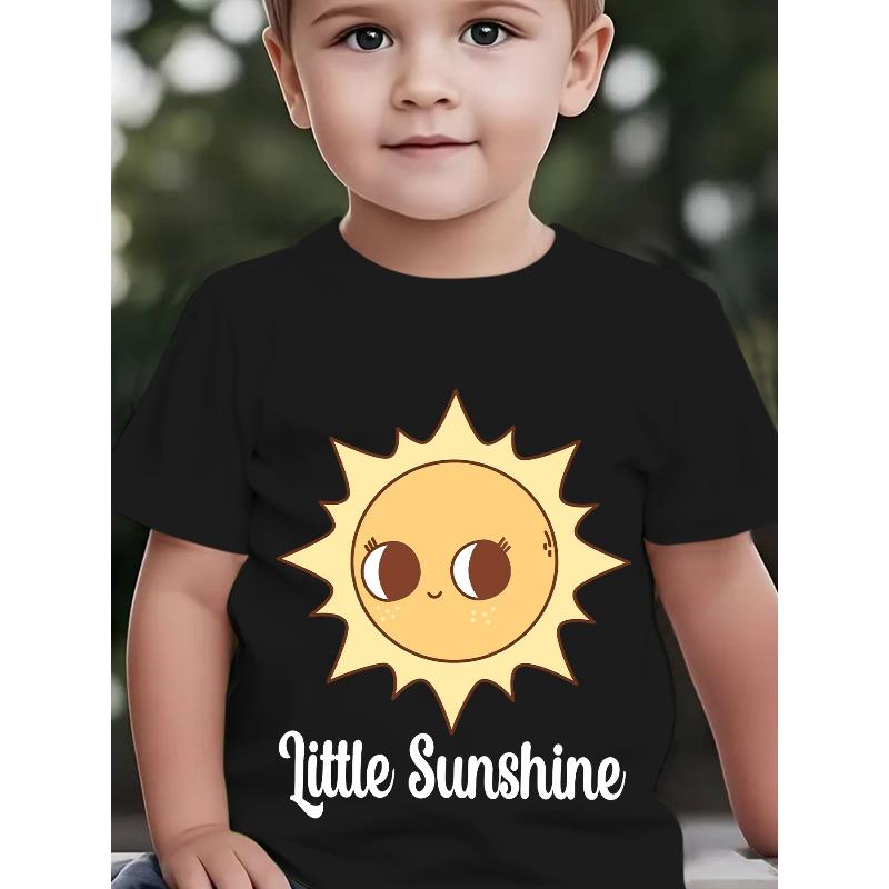 

European sizes Summer Boys Fashion Short-Sleeve T-Shirt Little Sunshine Letter Smiling Sun and Other Cartoon Pattern Print Outdoor Casual Top 98cm чёрный