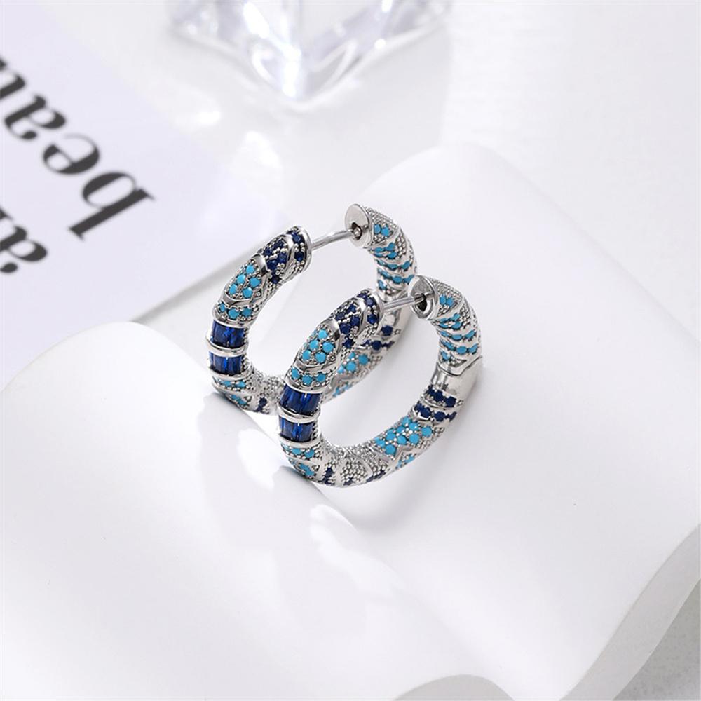 Cute Female Blue Round Hoop Earrings Fashion Silver Color Wedding  For Women