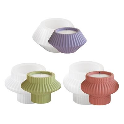 3D Candlestick Silicone Mold Sriped Geometric Candle Holder Molds Epoxy Resin Castings Mold for DIYs Crafts Home Decors