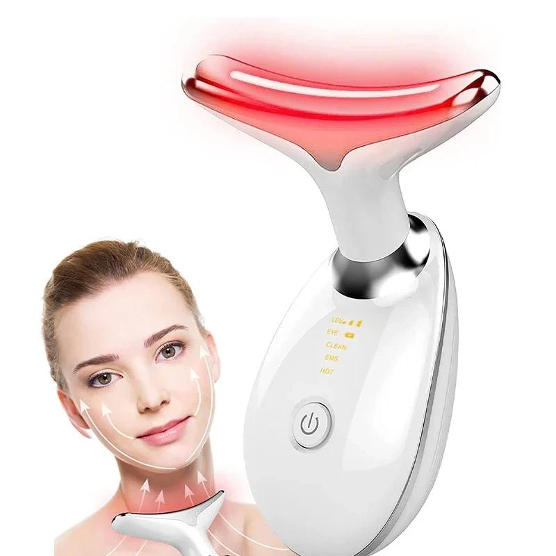 3-Color LED Skin Rejuvenation Device - Facial & Neck Massager Beauty Machine Acne Brightening Firming Massager