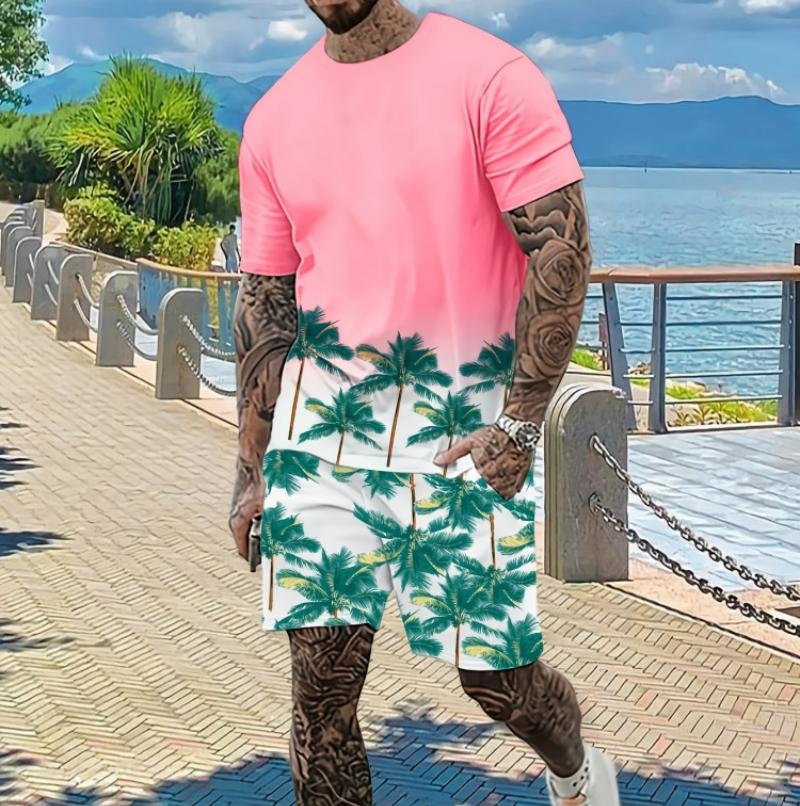 Size XXS-6XL 2-piece Vintage Printed Men's Short Sleeve Shorts Set Summer Casual Men's T-shirt Outdoor Sports Men's Beach Shorts
