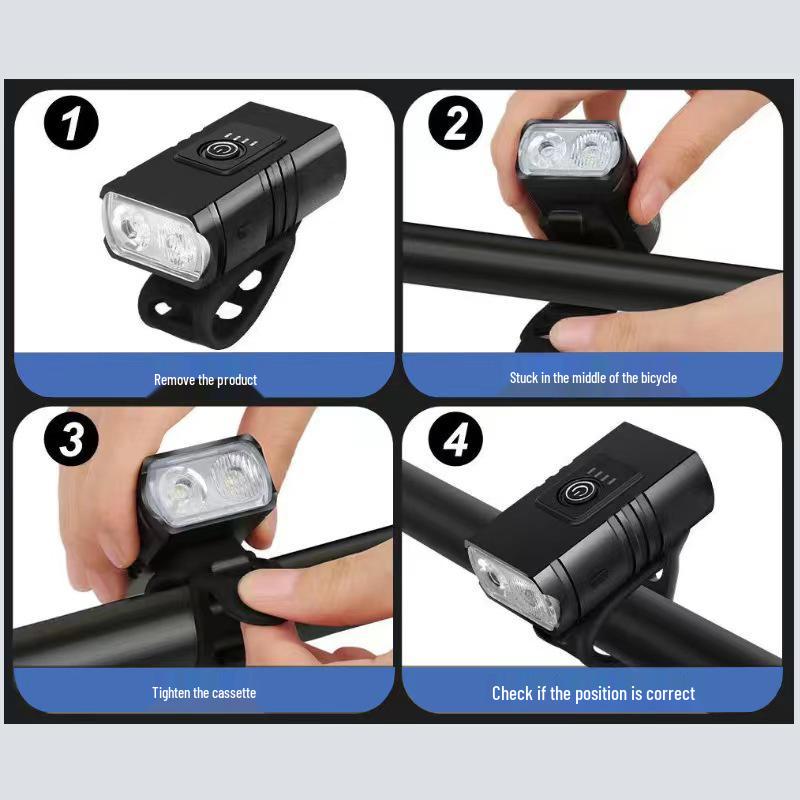 2*T6 USB Wiederaufladbares Aluminium Fahrradvorderlicht mit Leistungsanzeige für Nachtfahrten