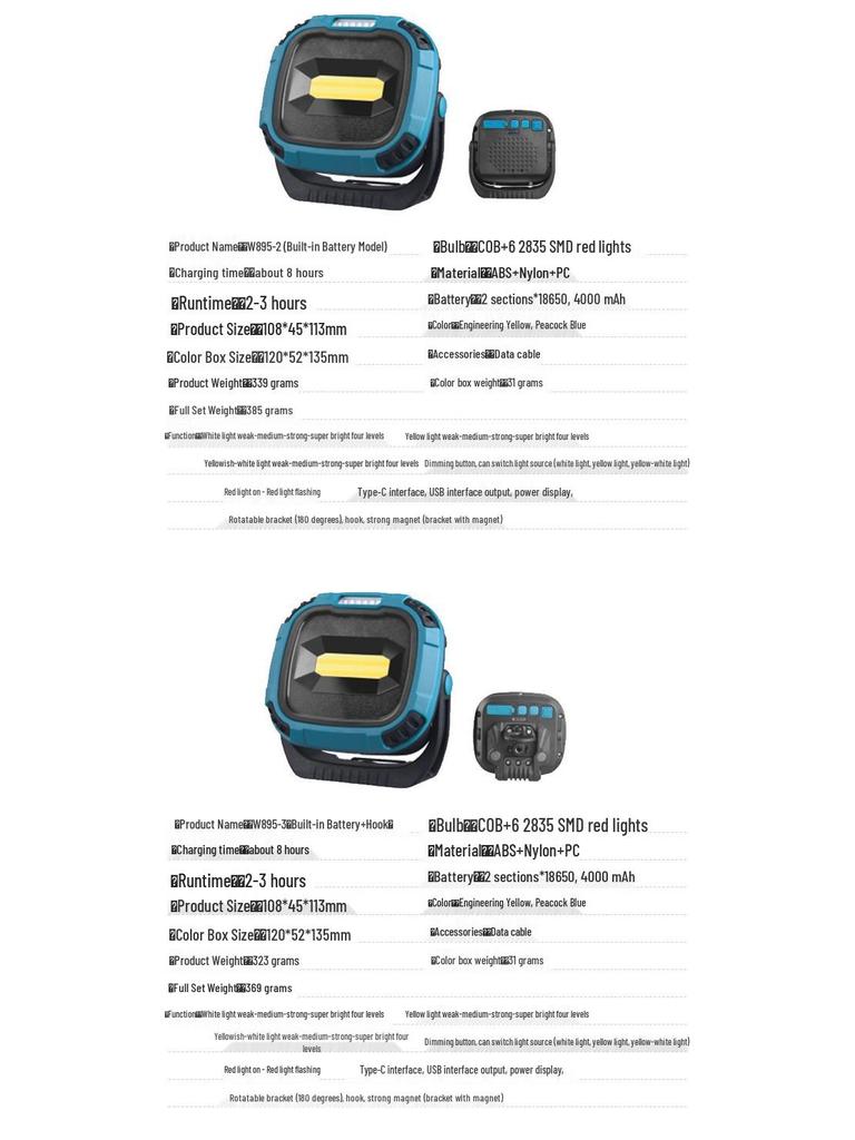 Portable LED Work Light with Strong Magnet & Hook - High Brightness, Long Battery Life, Ideal for Outdoor Emergencies