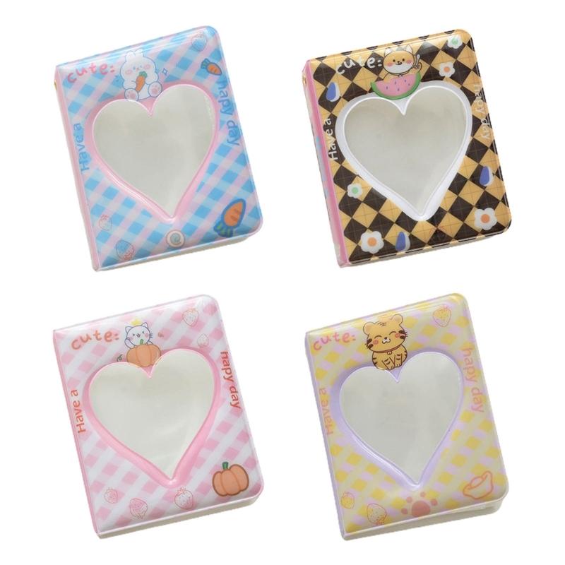 Mini Photo Album 3 inch 36 Sheets Hollow Heart Mini Card Organizer Bag for Children Girls Boys Holiday Birthday Gift