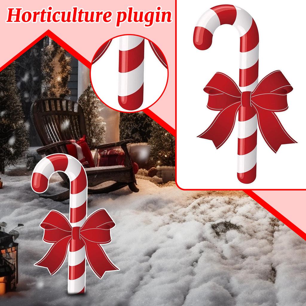 Christmas Candy Cane Yard Decoration, 2D Flat Hollow Board Garden Stake for Outdoor Party Holiday Decor