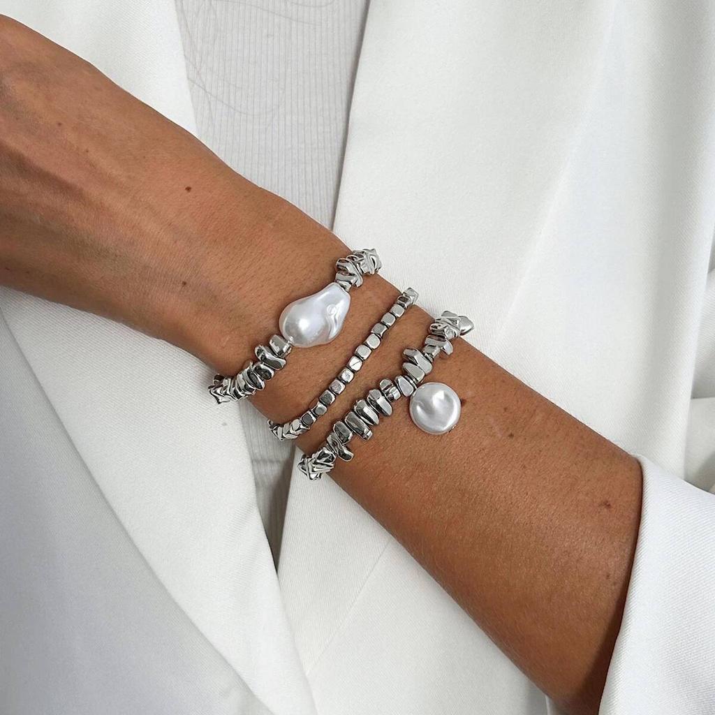 Ingemark 3Pcs/Set Elegant Baroque Imitation Pearl Bracelet Women 2026 New Trend Acrylic Beaded Bracelet Stackable Hand Jewelry