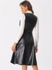 Allegra K Women's Faux Leather V-Neck Dress, Metallic, Sleeveless, Button-Down, Party Midi Dress, Black, Size M