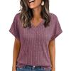 Damenmode, lässig, kurzärmlig, V-Ausschnitt, schmales Streifen-Oberteil