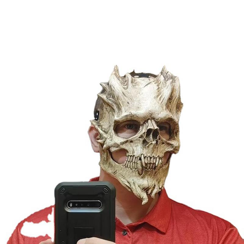 Halloween skull horror mask latex warrior death demon skull headgear prop processing белый