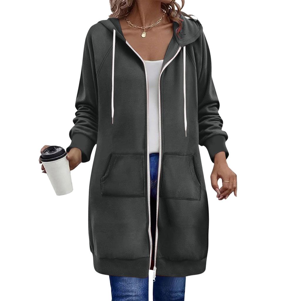 Women's Fashionable Loose-fitting Long-sleeved Casual Jacket With Zipper Hoodie