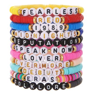 Friendship Bracelet Set:11pcs Clay Bead Preppy Surfer Concert Singer,Music-Inspired Bracelets-Ideal Birthday Gift for Female Fans(Taylor Fan Bracelet)