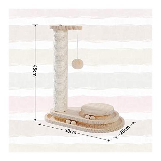PAWZ Road Cat Toy, Wooden, Solo Play, Claw Sharpening Pole, Natural Sisal Hemp Rotating Ball for Cats, Educational Pom Pom Toy, Natural Safe