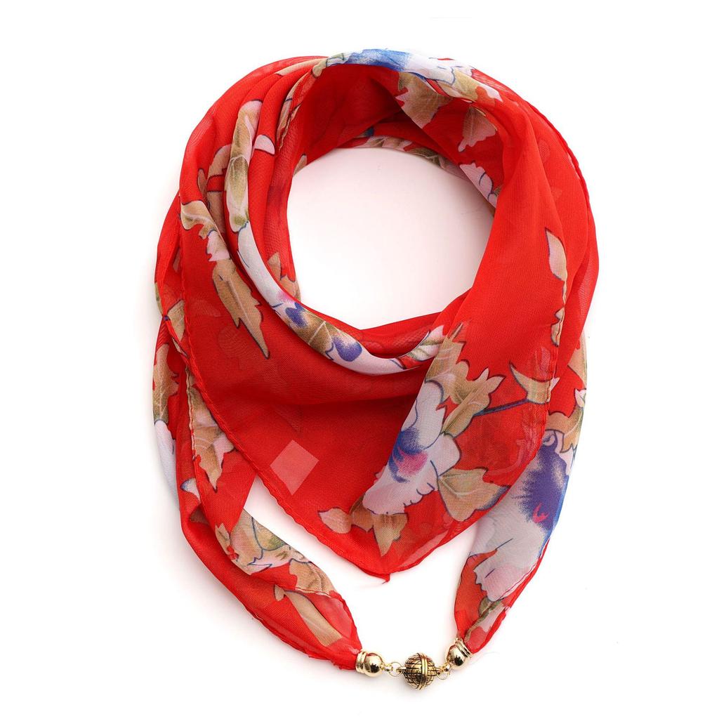 Women's Summer Magnetic Buckle Silk Scarf: Versatile, Fashionable Chiffon Square Scarf for Shirts