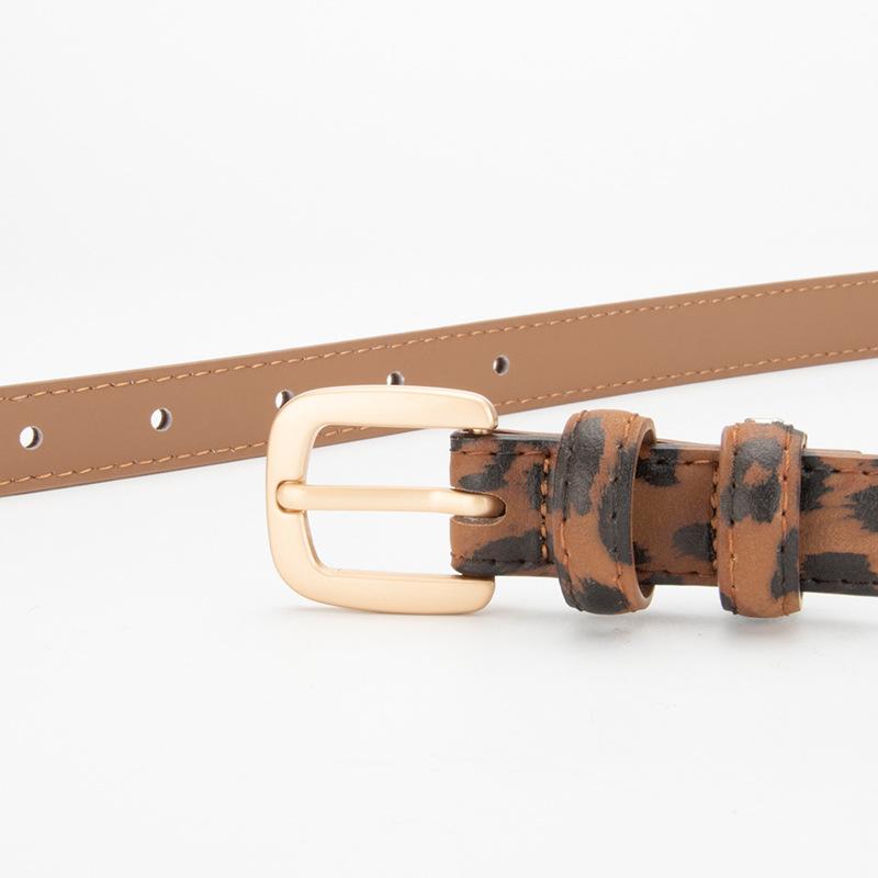 Leopard Print Thin Women's Belt Retro Fashionable Gold Buckle Versatile Jeans Decorative Genuine Leather Belt for Women