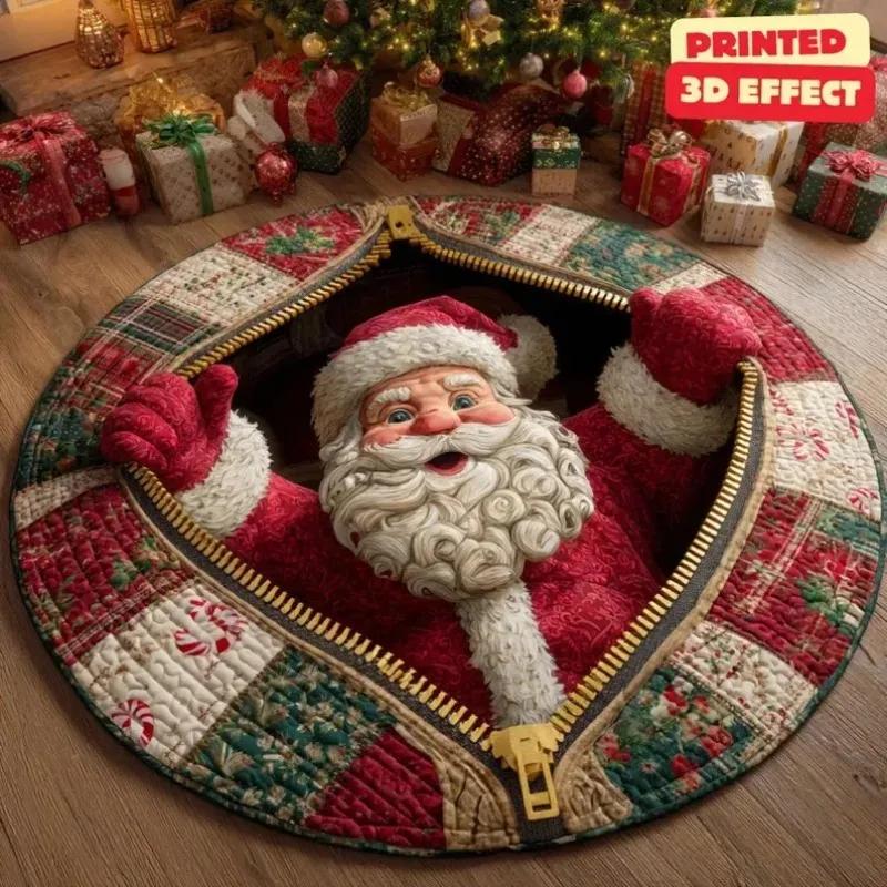 Christmas Gnome 3D Illusion Rug Cute Holiday Round Carpet Festive Xmas Floor Mat Nordic Gnome Christmas Gift Home Decor