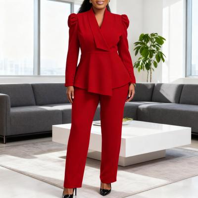 Yousheng Womens Plus Size 2 Piece Outfits Long Sleeve Ruffle Irregular Hem Blazer Pants Set Business Suit Office Work Set