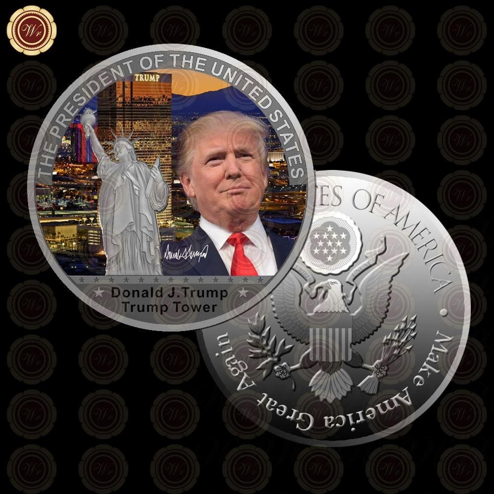 1Pcs Coin American 45th President Donald Trump Coin US White House The Statue of Liberty Silve Trump 2