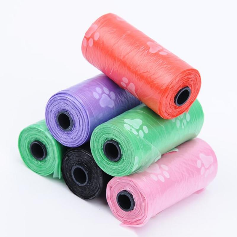 Paw Print Pet Waste Bag 15pcs/Roll Biodegradable Dog Paw Print Bags for Cat and Dog Poop Cat Litter