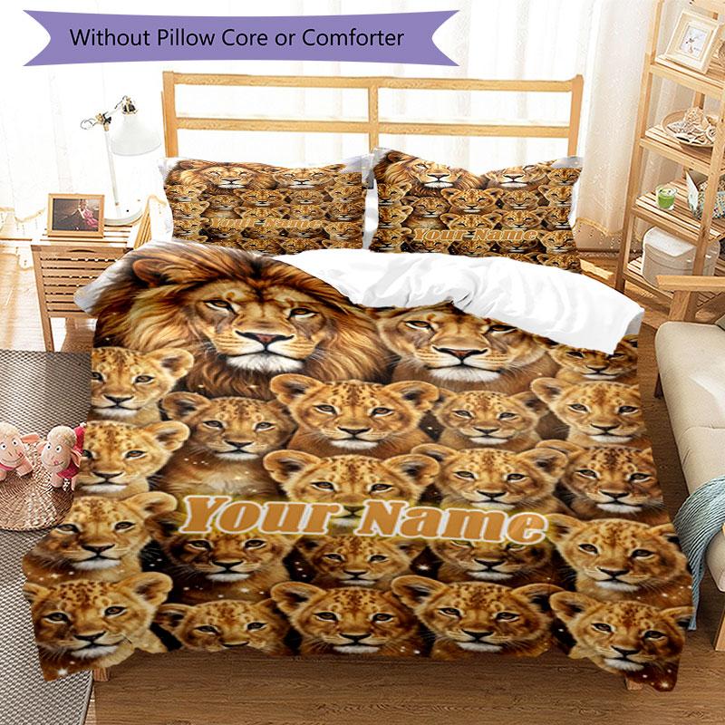 3PC Custom Name Lion Family Portrait bedding,soft and breathable,2D flat print,room decor.,Poster Three-piece set,Soccer Three-piece set,Art,Poster,So