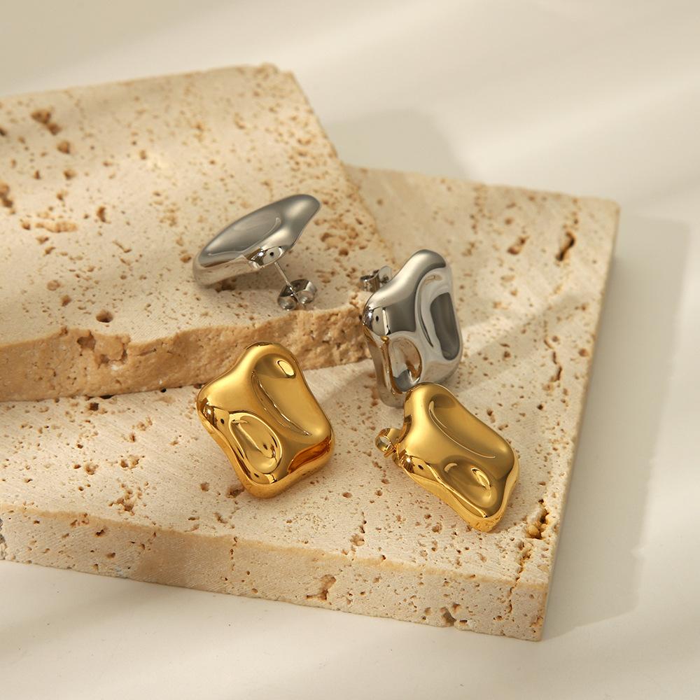 Stainless Steel Geometric Shape Shape Earrings For Women Gold Sliver Color Pierce Ear Stud
