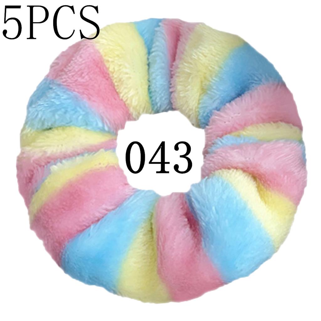 5pcs/lot Hair Scrunchies Furry Elastic Band Women Girl Ponytail Holder Accessories Plush Faux Fur Soft Colorful Patch Warm