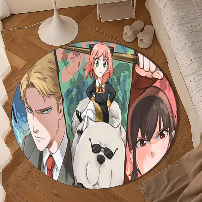 Cute Anime Spy Famliy Round Rug for Livingroom,Bedroom, Palyroom, Chair Rug, Area Rug, Circle Carpet, Large Size Fan Christmas Gift