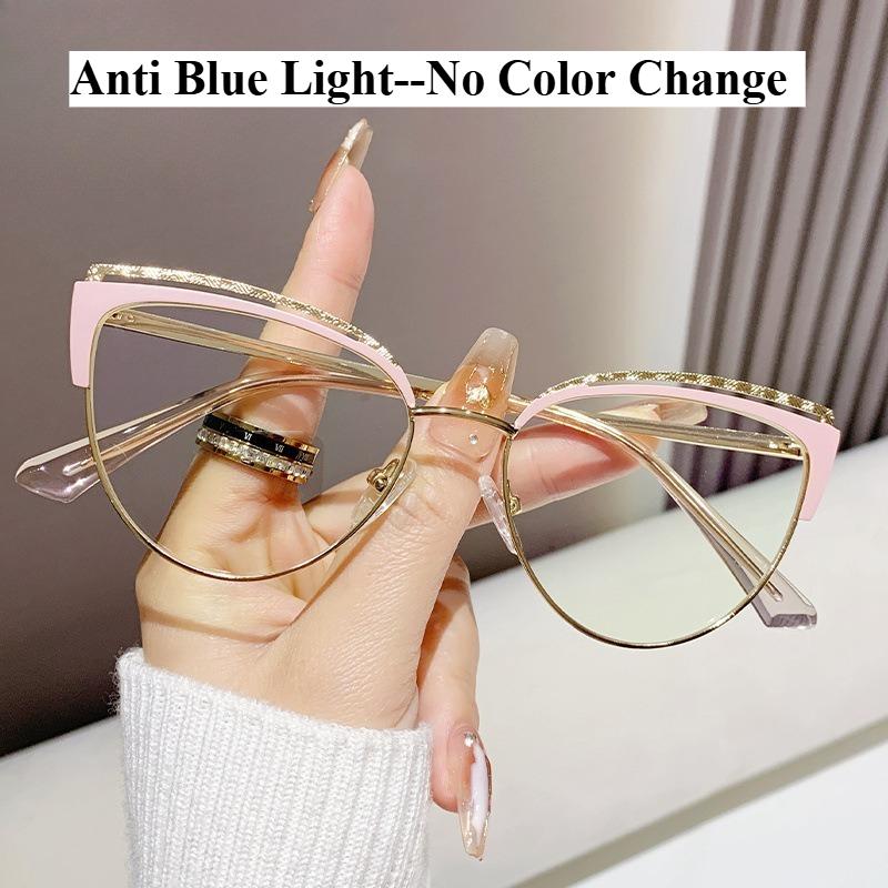Photochromic Glasses Anti Blue Light Minimalist Style Flat Glasses Ultra Light Eyeglass Frame Metal Spring Eyeglass Legs