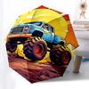 Monster Truck Themed Travel Umbrella 8 Ribs Automatic Opening and Closing, Portable Folding Design, Compact and Stylish Umbrella Suitable fo