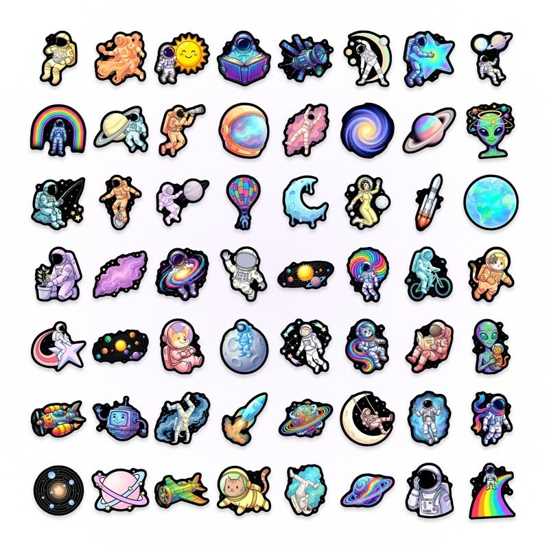50PCS Cartoon Space Astronauts PVC Sticker Aesthetic Colored DIY Sticky Decoration Scrapbooking Hand Accounting Supplies