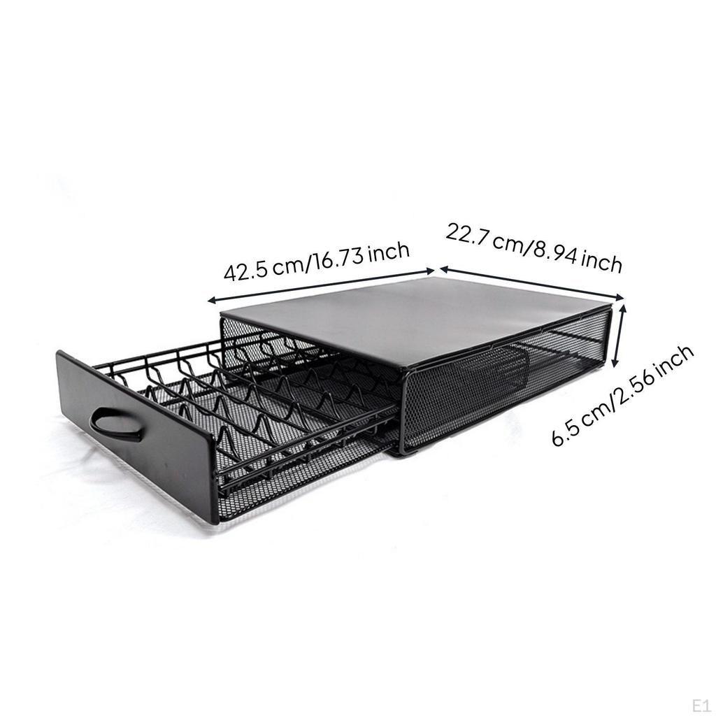 Coffee Pod Drawer with Metal Mesh LowProfile Basket Compact for Kitchen