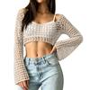 Women's Sunscreen Hollow Long Sleeve Backless Bikini Beach Dress Knit Sweater Cover-Up