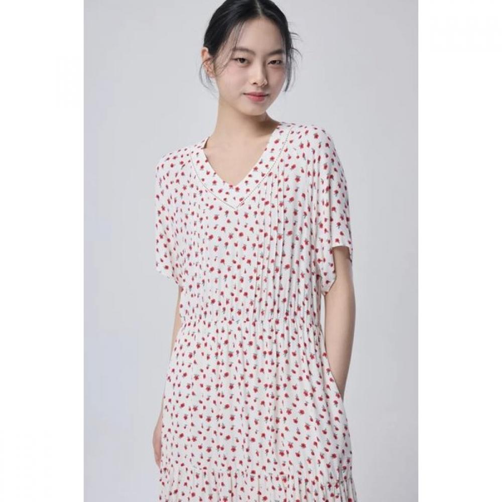 Benetton Women Floral Pintuck V Neck Dress Baope1631