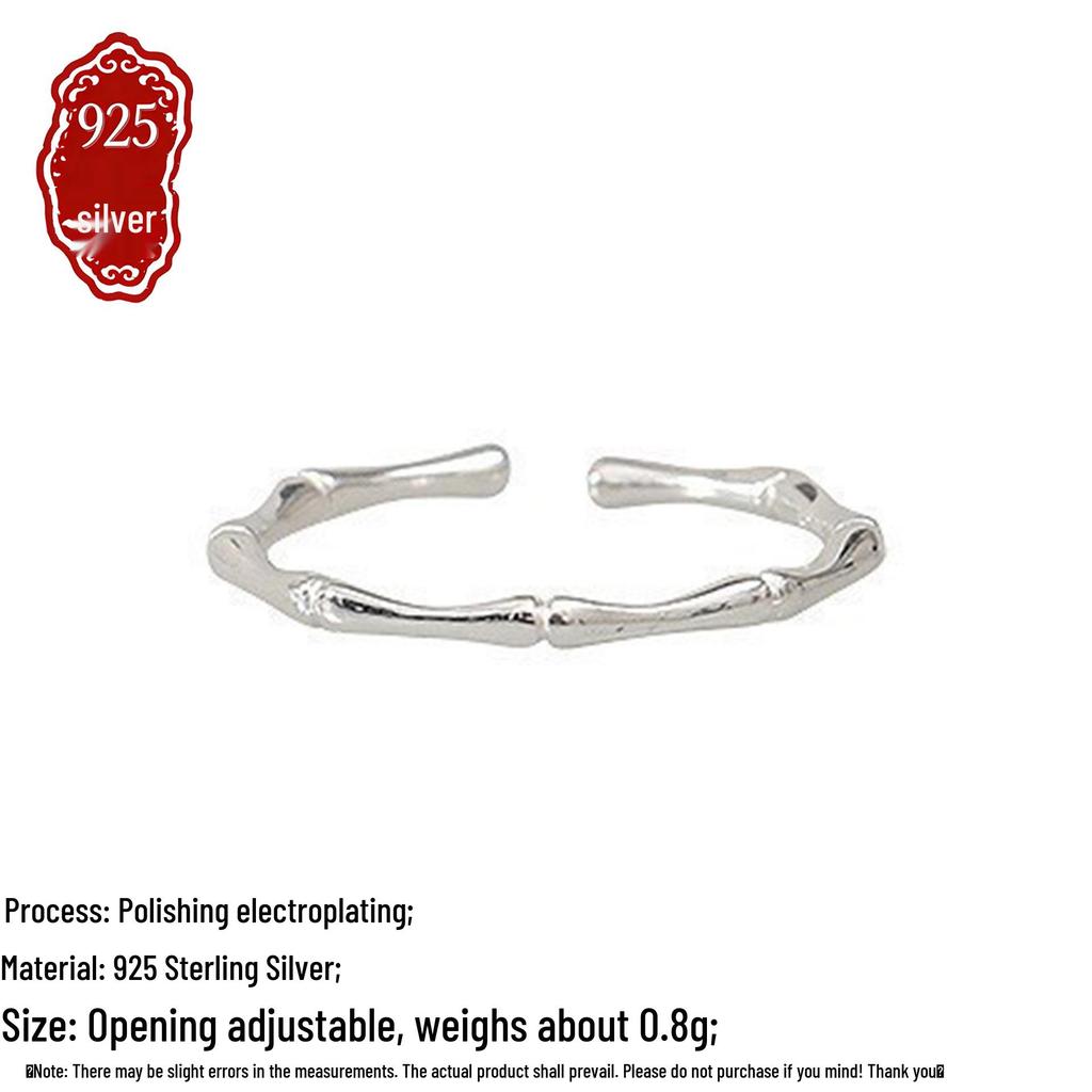 S925 Sterling Silver Adjustable Bamboo Ring - Chinese Style Luxury Index Finger Ring for Women