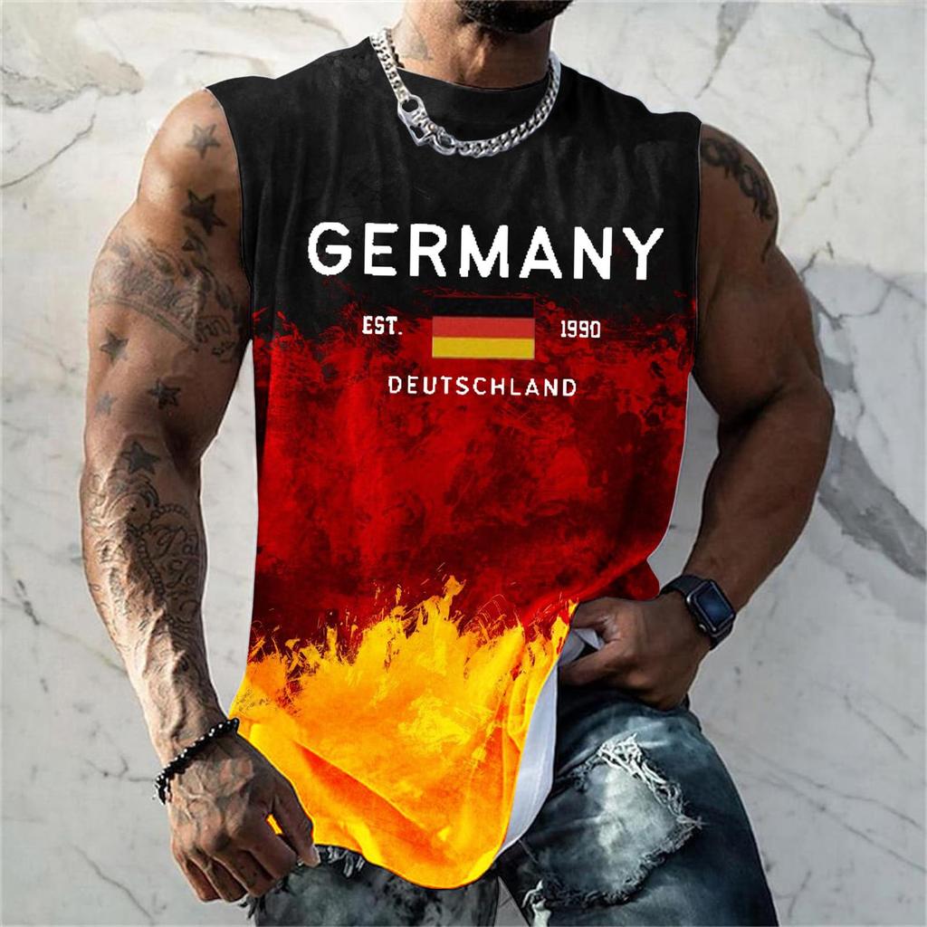 Men's Sleeveless Tank Top Germany Print Casual Sports Loose Fit Muscle Shirt Summer Gym Workout Vest