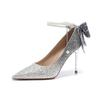 9888W-012 Xiuhui Women's High-End Crystal Pearl Wedding Heels with Sequins and Bowknot
