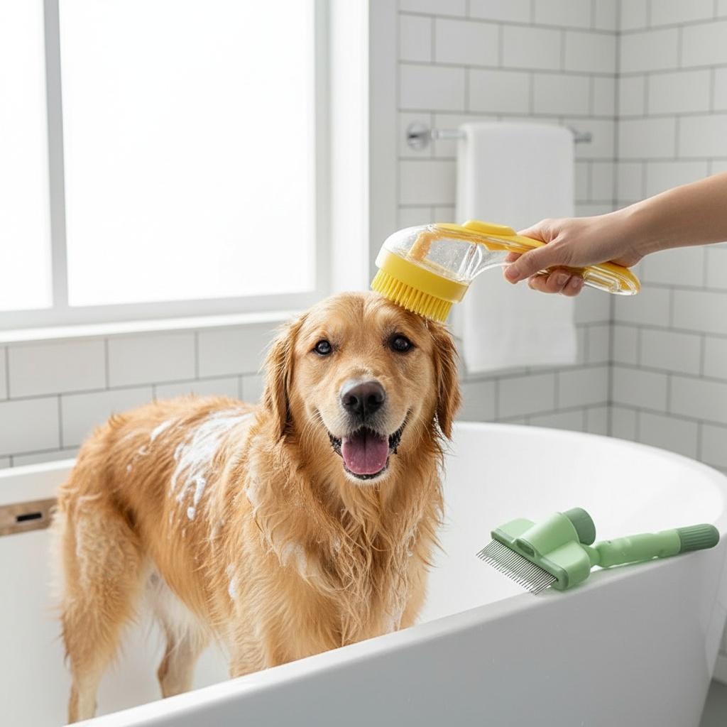 2pcs Soys Self-Cleaning Pet Massage & Bath Brush Suitable for Dogs & Cats with Built-In Shampoo Dispenser, Detangling Brush & Massager, Gentle