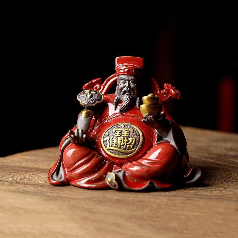 Ceramics God of Fortune Sculptures and Figurines High Quality Home Living Room Office Wealth Luck Feng Shui Decor Statue
