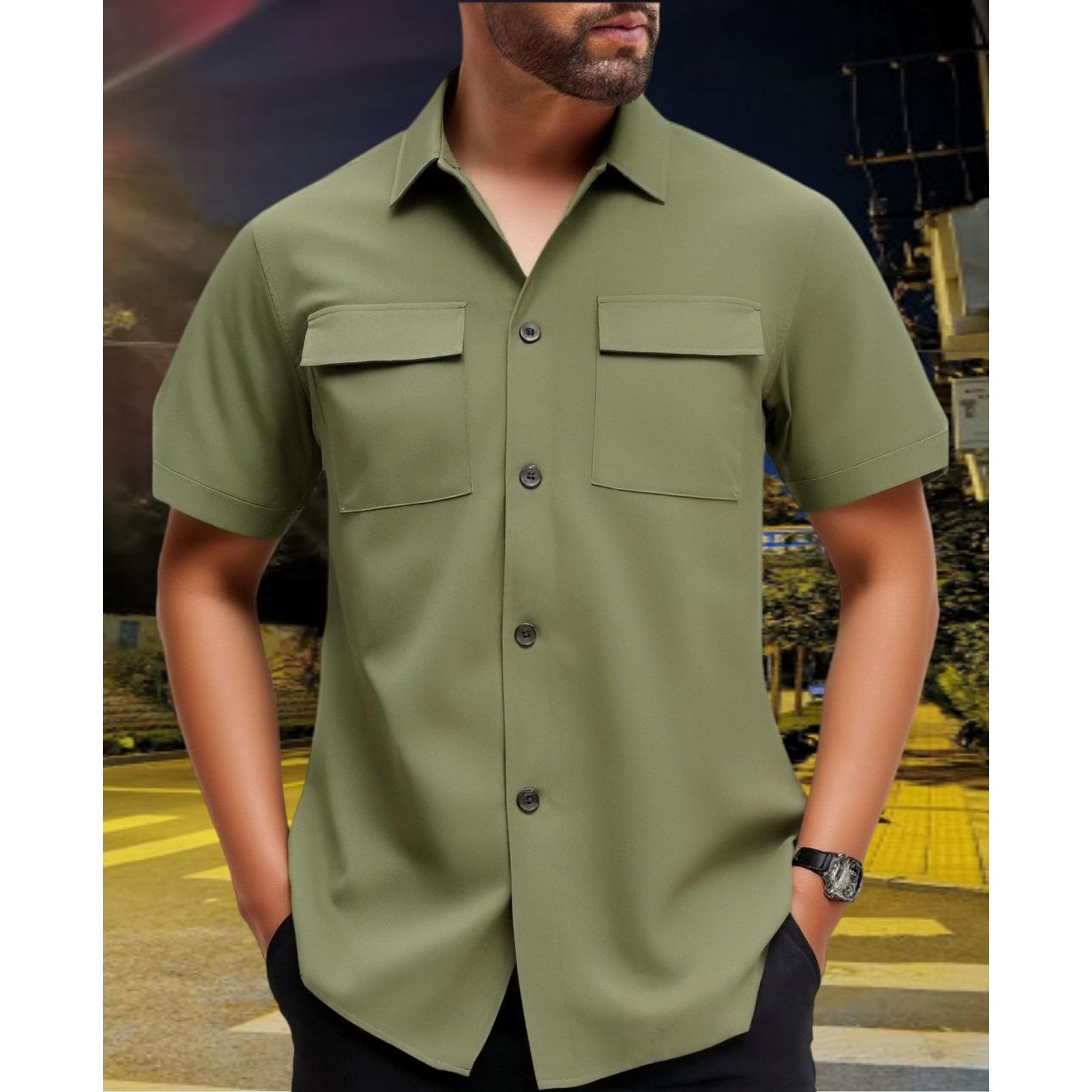 

Men s Summer Fashion Double-Pocket Shirt - Men s Casual Sport Buttoned Short-Sleeved Shirt M