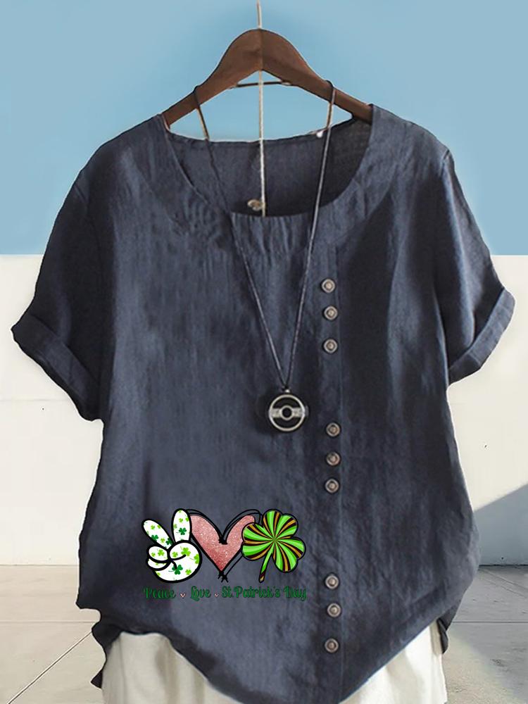 Women's Fashion Love Letter Print with Lines Shot Sleeve T-shirt Loose Cotton Shirt Casual Loose Summer Plus Size Blouse Tops