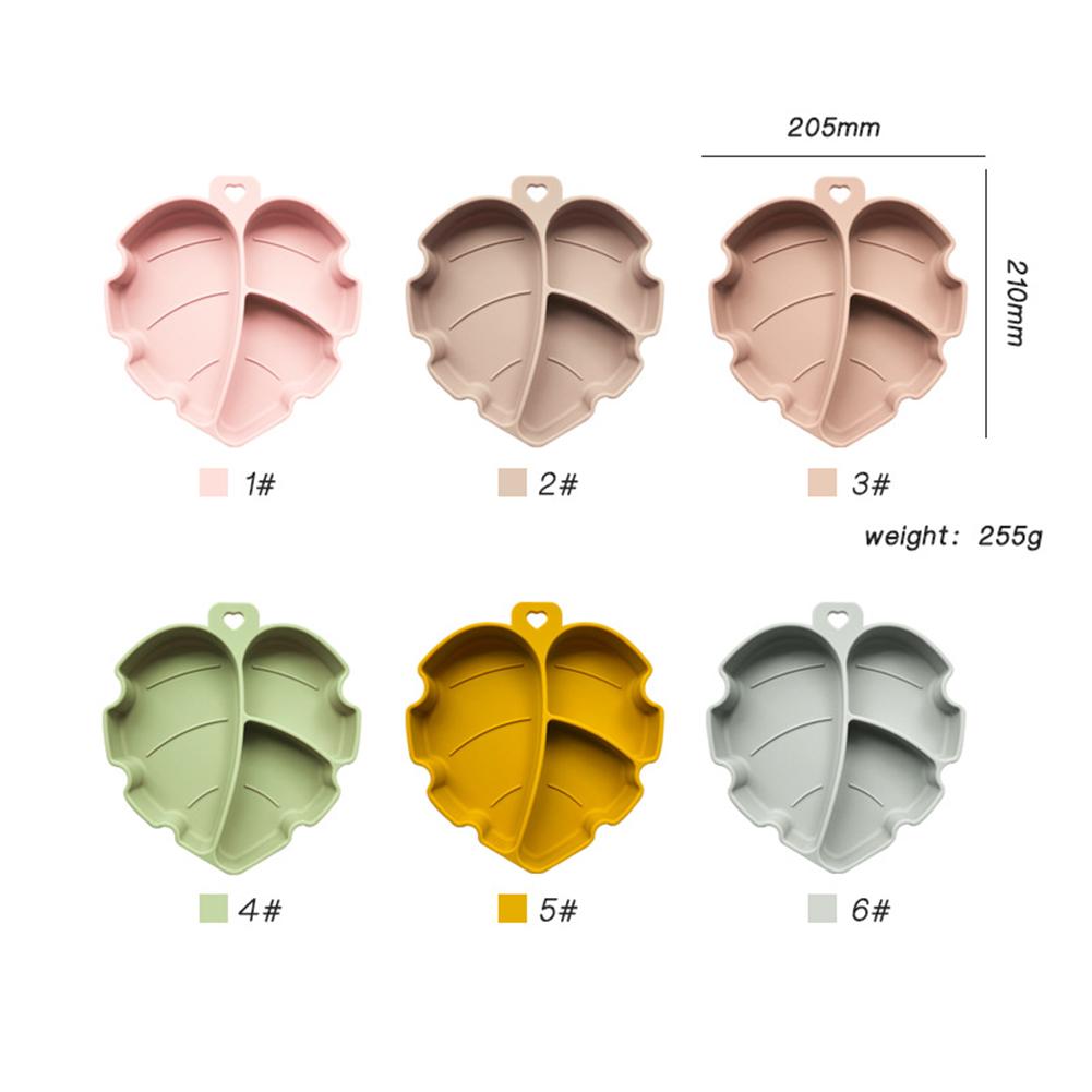 Children Silicone Food Bowl Leaf Shape Large Capacity Suction Cup Temperature Resistance Compartment Platen