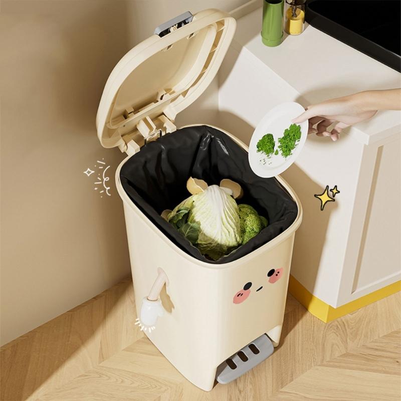 Creamy Home Trash Bin with Hand and Foot Pedal, Large Capacity for Waste Management Waste Bin